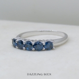 Dazzlingrock Collection 0.85 Cttw Round Blue Diamond 5 Stone Women Wedding Band in 10K White Gold