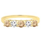 1.00 Carat (ctw) 10K White Gold Round White and Champagne Diamond Ladies 5 Stone Bridal Wedding Band Anniversary Ring 1 CT