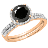 AGS Certified 2.00 Carat (ctw) 14K Rose Gold Round Cut Black & White Diamond Ladies Bridal Halo Engagement Ring With Matching Band Set 2 CT