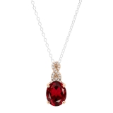 10x8mm Oval Garnet & Round White Diamond Infinity Solitaire Pendant Necklace for Women with 18 inch Silver Chain in 18K Rose Gold  