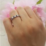 14K White Gold Round Cut Blue Sapphire And White Diamond Ladies Stackable Wedding Band