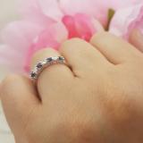 14K White Gold Round Cut Blue Sapphire And White Diamond Ladies Stackable Wedding Band