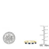 14K Yellow Gold Round Cut Blue Sapphire And White Diamond Ladies Stackable Wedding Band