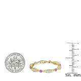 14K Yellow Gold Round Pink Sapphire & White Diamond Ladies Vintage Style Wedding Eternity Band Ring