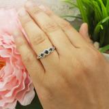 18K White Gold Round Blue Sapphire & White Diamond Ladies Engagement Ring