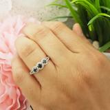 18K White Gold Round Blue Sapphire & White Diamond Ladies Engagement Ring
