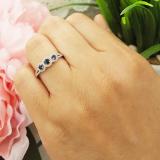 18K White Gold Round Blue Sapphire & White Diamond Ladies Engagement Ring