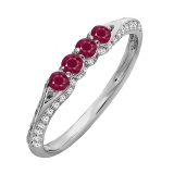 14K White Gold Round Ruby & White Diamond Ladies Anniversary Wedding Band Stackable Ring