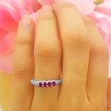 14K White Gold Round Ruby & White Diamond Ladies Anniversary Wedding Band Stackable Ring