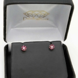 18K Rose Gold Round Ruby & White Diamond Ladies Cluster Flower Earrings