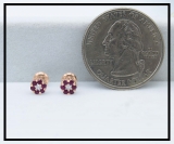 18K Rose Gold Round Ruby & White Diamond Ladies Cluster Flower Earrings