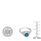 18K White Gold Round 7.5 MM London Blue Topaz & White Cubic Zirconia CZ Ladies Engagement Ring