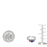 14K White Gold Round 5 MM Blue Sapphire Ruby & White Diamond Ladies Bridal Engagement Ring Set