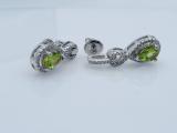 7X5 MM Pear Peridot & Round White Diamond Ladies Infinity Swirl Drop Earrings 14K White Gold