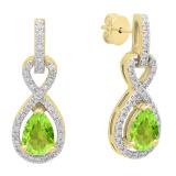 7X5 MM Pear Peridot & Round White Diamond Ladies Infinity Swirl Drop Earrings 14K Yellow Gold