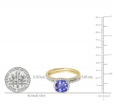 14K Yellow Gold 7 MM Cushion Tanzanite & Round Diamond Ladies Bridal Engagement Ring Set