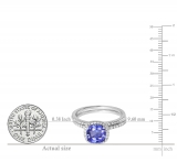 18K White Gold 7 MM Cushion Tanzanite & Round Diamond Ladies Bridal Engagement Ring Set