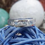 14K White Gold Round Aquamarine & White Diamond Men's Fashion Wedding Band