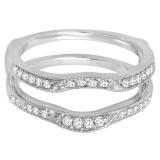 18K White Gold Round White Sapphire Ladies Wedding Band Enhancer Double Guard Ring