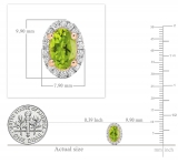 7x5mm Each Oval Peridot & Round White Diamond Halo Screw Back Stud Earring (1Pc Only) for Women in 14K Rose Gold