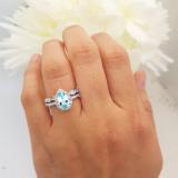 9X6mm Pear Aquamarine & Round White Diamond Halo Engagement Ring Band Set 14K White Gold
