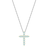 Round Aquamarine Cross Pendant with 18 inch Silver Chain for Her in 14K Yellow Gold