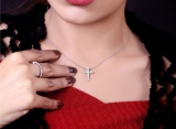 Round Aquamarine Cross Pendant with 18 inch Silver Chain for Her in 14K Yellow Gold