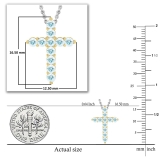 Round Aquamarine Cross Pendant with 18 inch Silver Chain for Her in 14K Yellow Gold