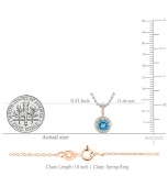 5mm  Round Blue Toapz & White Diamond Pendant Necklace for Women with 18 inch Silver Chain in 18K Rose Gold