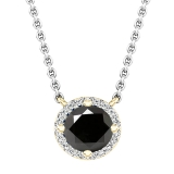 1.35 Carat (ctw) Round 7 MM Black & White Diamond Ladies Pendant with 18 inch Silver Chain in 18K Yellow Gold