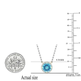 7mm Round Blue Topaz & White Diamond Ladies Halo Fancy Pendant with Silver Chain in 18K Yellow Gold