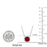 7mm Round Garnet And 0.11 Carat Round White Diamond Halo Pendant Necklace for Women with 18 inch Silver Chain in 18K Rose Gold