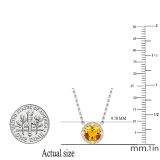 7mm Round Citrine & White Diamond Ladies Halo Fancy Pendant with Silver Chain in 18K Yellow Gold