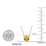 Round 7mm Citrine & White Diamond Halo Style Pendant for Women with Gold Chain in 18K Yellow Gold
