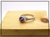 10K White Gold 5 MM Round Amethyst & White Diamond Ladies Halo Style Bridal Engagement Ring