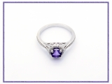10K White Gold 5 MM Round Amethyst & White Diamond Ladies Halo Style Bridal Engagement Ring