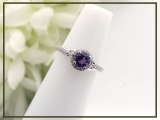 10K White Gold 5 MM Round Amethyst & White Diamond Ladies Halo Style Bridal Engagement Ring