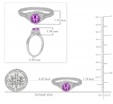 10K White Gold 5 MM Round Amethyst & White Diamond Ladies Halo Style Bridal Engagement Ring