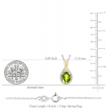 8X6mm Oval Peridot & Round White Diamond Women Halo Pendant Necklace for Women with 18 inch Silver Chain in 18K Yellow Gold
