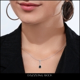 7x5mm Pear Black Sapphire & Round White Diamond Halo Teardrop Pendant Necklace with 18 inch Silver Chain for Women in 18K White Gold