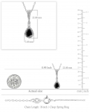 7x5mm Pear Black Sapphire & Round White Diamond Halo Teardrop Pendant Necklace with 18 inch Silver Chain for Women in 18K White Gold