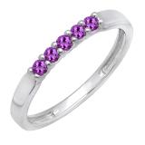 Round Amethyst 5 Stone Anniversary Wedding Band for Women (Color Purple Clarity Moderately Included) in 14K White Gold