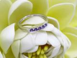Round Amethyst 5 Stone Anniversary Wedding Band for Women (Color Purple Clarity Moderately Included) in 14K White Gold