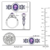 6X4mm Oval Amethyst with Round Blue Sapphire & White Diamond Interweaving Double Halo Wedding Ring for Women in 10K White Gold