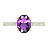 9X7mm Oval Amethyst and 0.19 CT Round White Diamond Engagement Ring for Women in 10K Yellow Gold