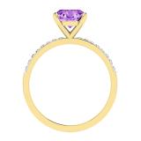 9X7mm Oval Amethyst and 0.19 CT Round White Diamond Engagement Ring for Women in 10K Yellow Gold