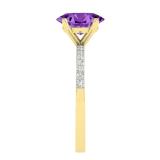 9X7mm Oval Amethyst and 0.19 CT Round White Diamond Engagement Ring for Women in 10K Yellow Gold