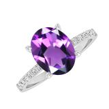 9X7mm Oval Amethyst and 0.19 CT Round White Diamond Engagement Ring for Women in 925 Sterling Silver