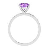 9X7mm Oval Amethyst and 0.19 CT Round White Diamond Engagement Ring for Women in 925 Sterling Silver