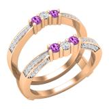 Round Amethyst and White Diamond Enhancer Double Wrap Guard Anniversary Band Ring for Women in 18K Rose Gold (White Diamond: 0.33 CT Color I-J Clarity I1-I2)